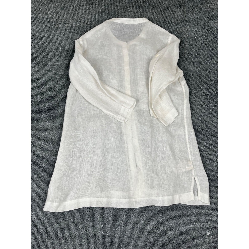 Tommy Bahama Women's Size S/P 100% Linen White Blouse Long Sleeve Collarless - Picture 2 of 6